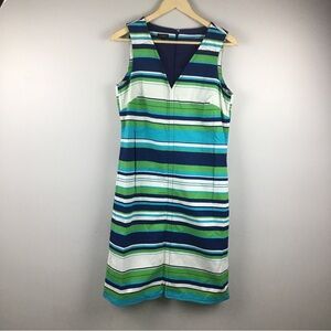 Talbots Women’s Sleeveless Blue & Green Stripe Color Block W/Pockets Dress Sz 10